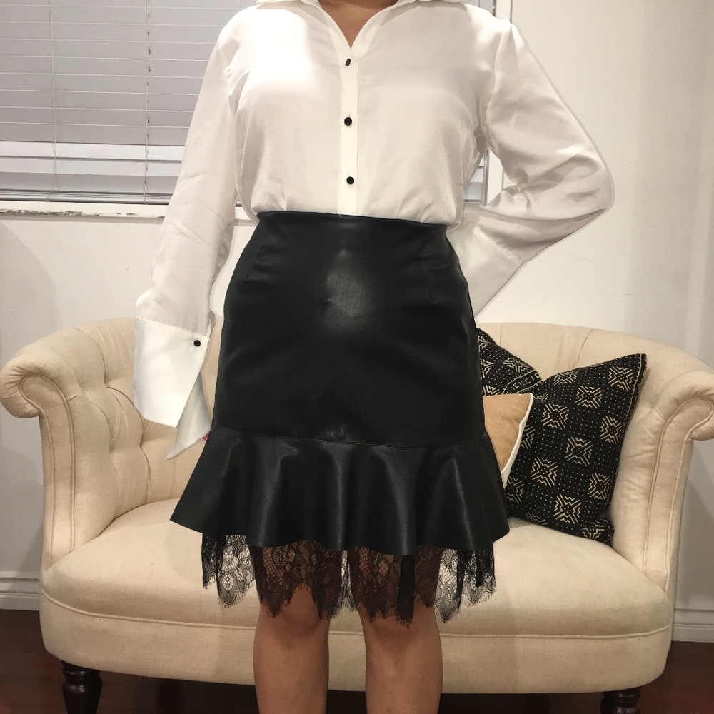 Who What Wear Leather + Lace Mini Skirt